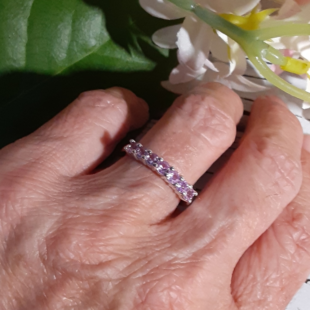 New Amethyst Band Ring, Silver- Size 12